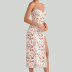 Lace Flowers Print Long Dress Sexy Fashion Slit Suspender Dress Summer Womens Clothing