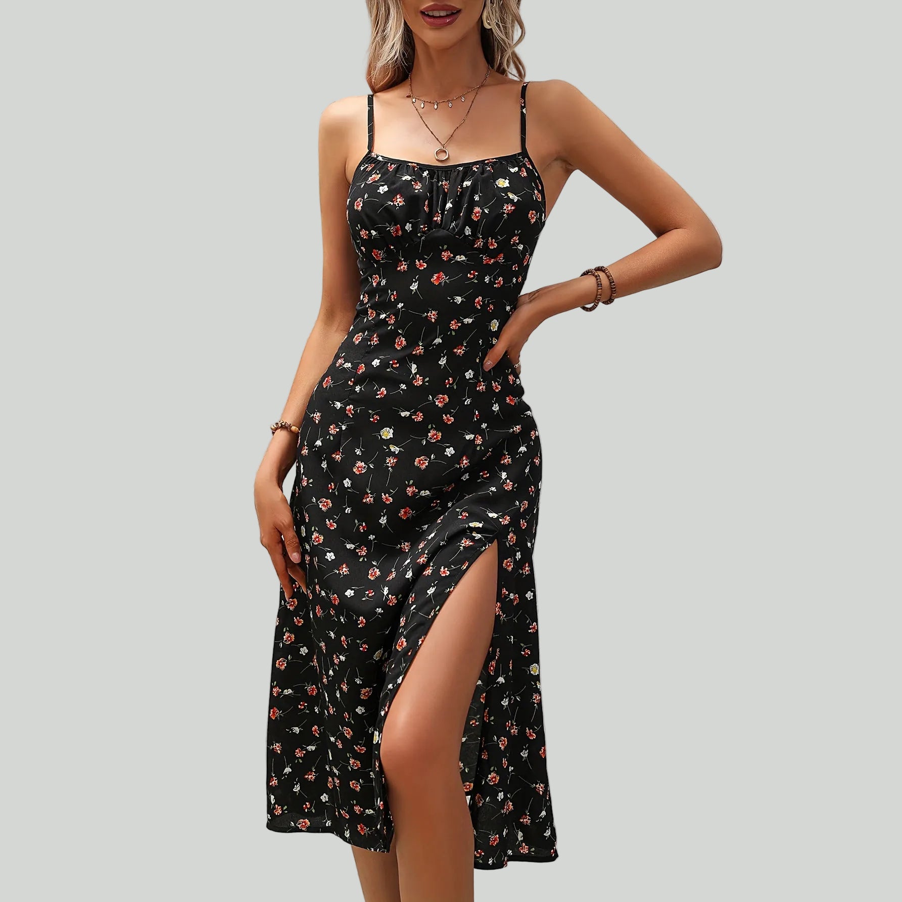 New Polka Dot Print Suspender Dress Summer Sexy Split Long Dresses for Womens Clothing